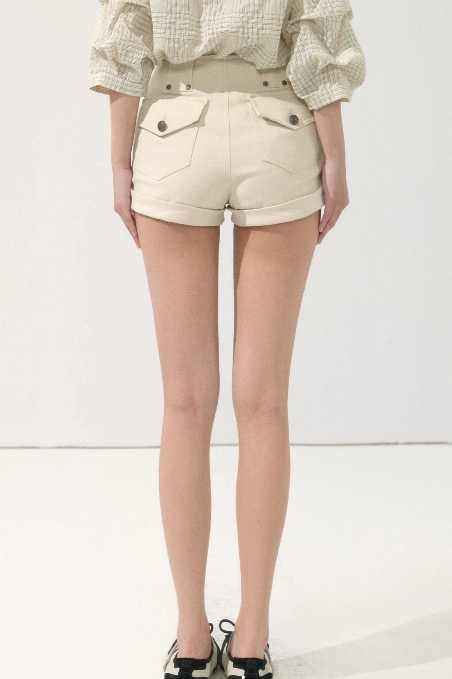 High-Waisted Metal Buckle Shorts