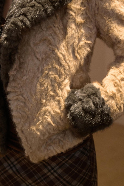 Two-Tone Patchwork Furry Coat