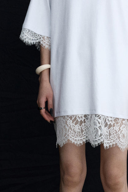 Patchwork Lace Crew Neck Long Top