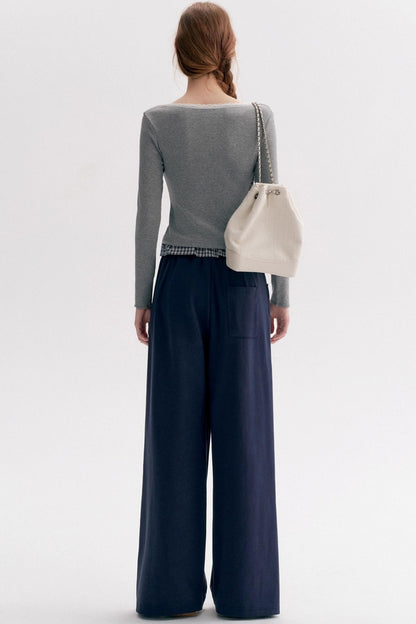 Lazy Contrast Wide-Leg Sweatpants