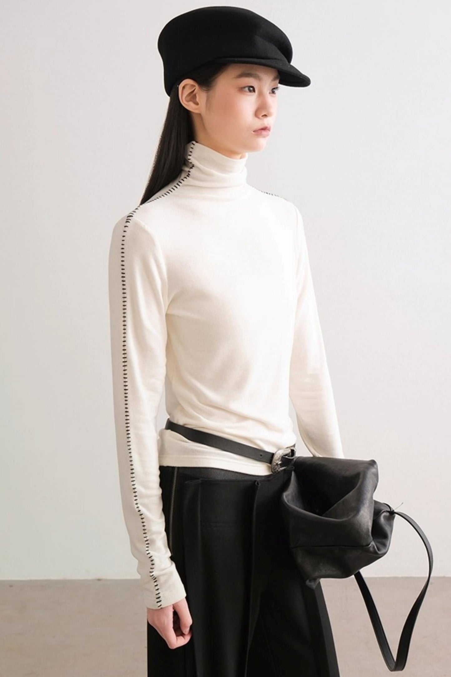 Color-Block High Neck Knit Top