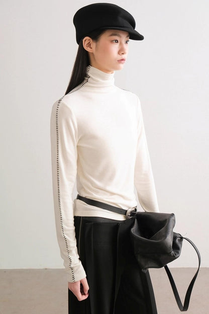 Color-Block High Neck Knit Top