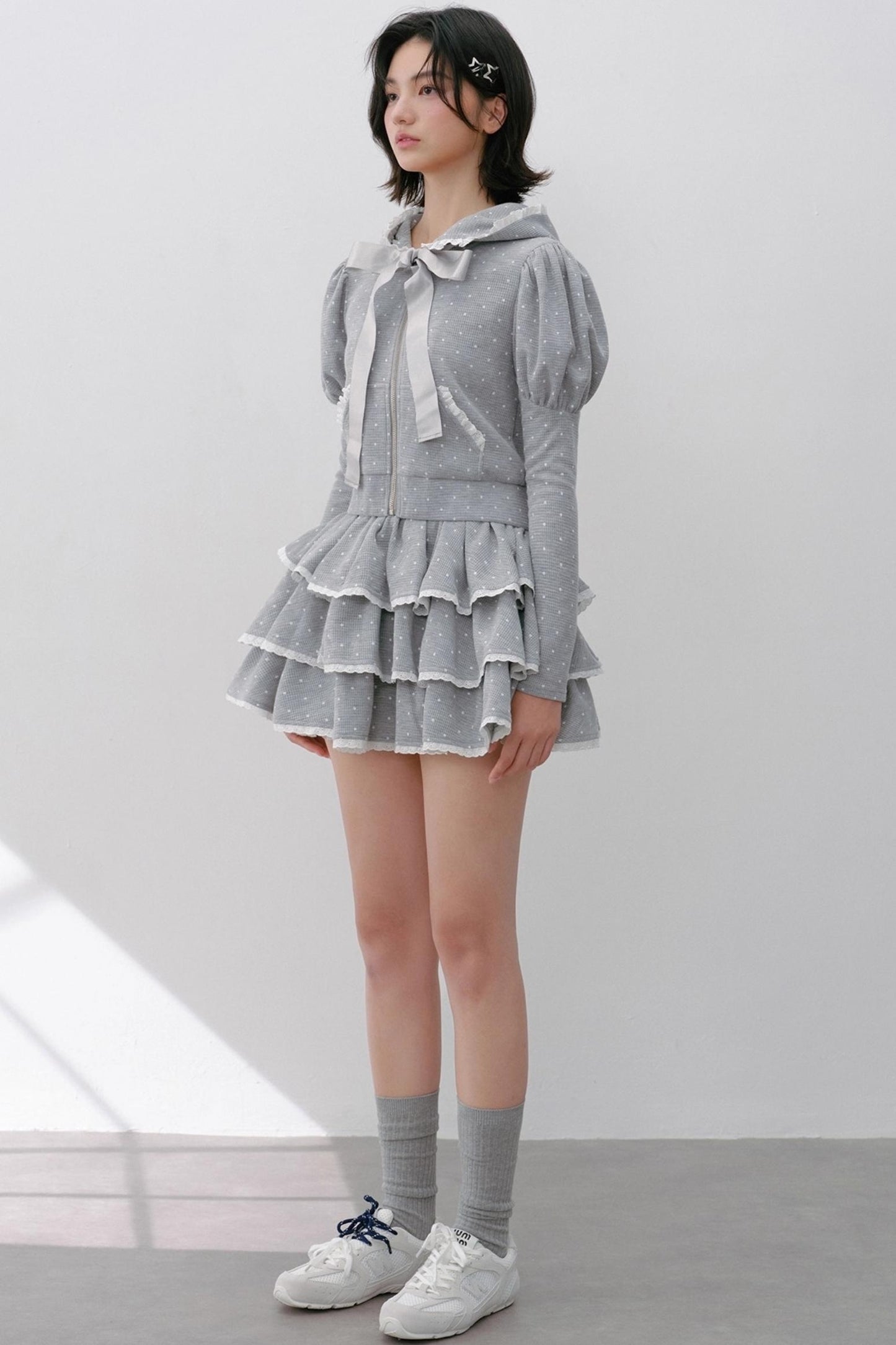 Navy Polka Dot Hooded Tracksuit Set-Up