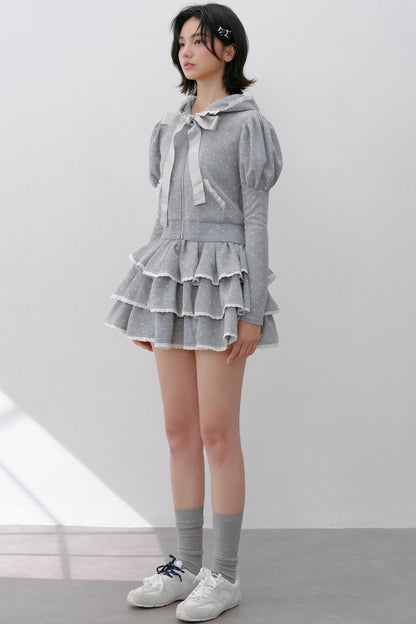 Navy Polka Dot Hooded Tracksuit Set-Up