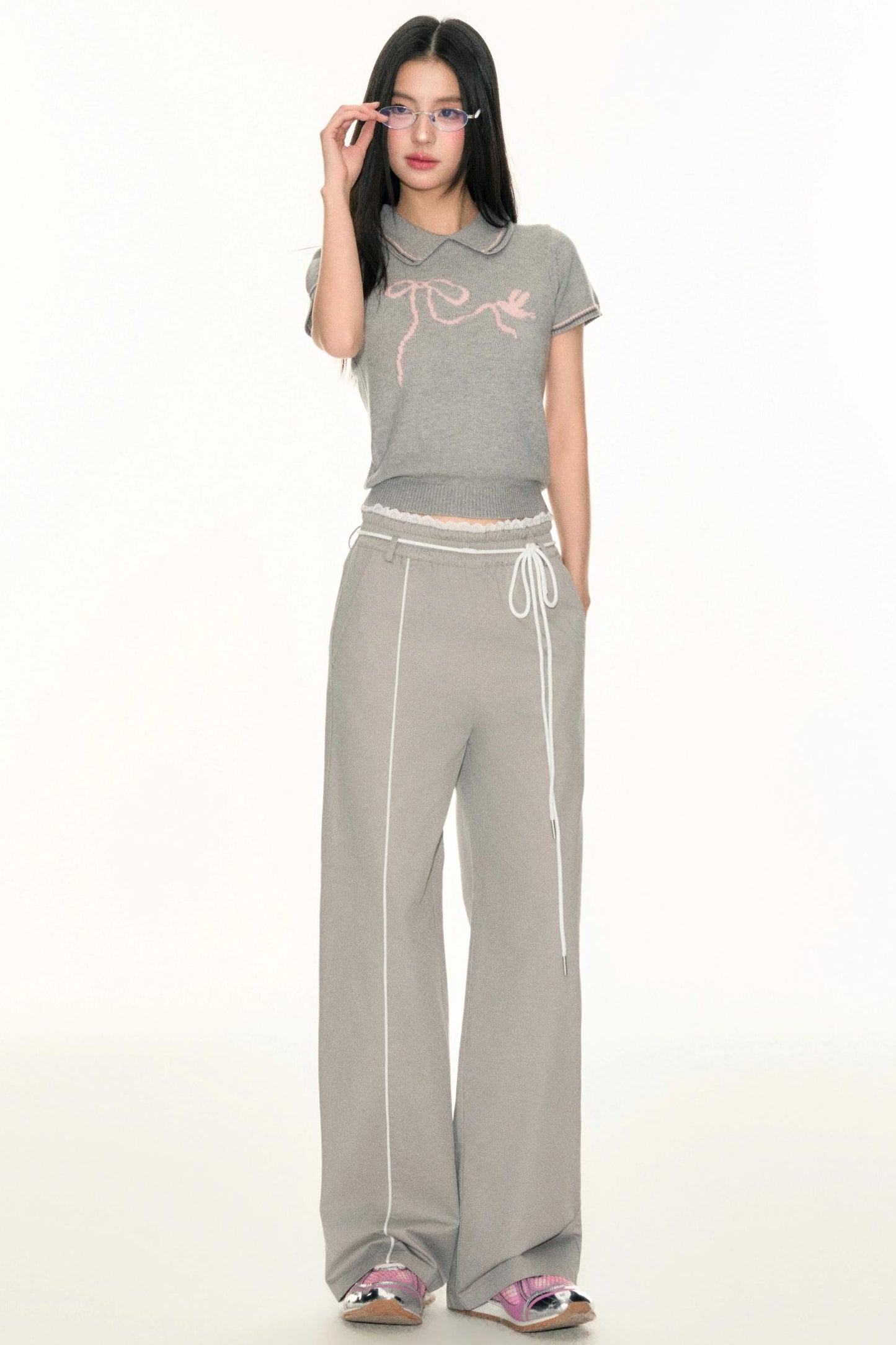 Lace Waist Wide-Leg Pants