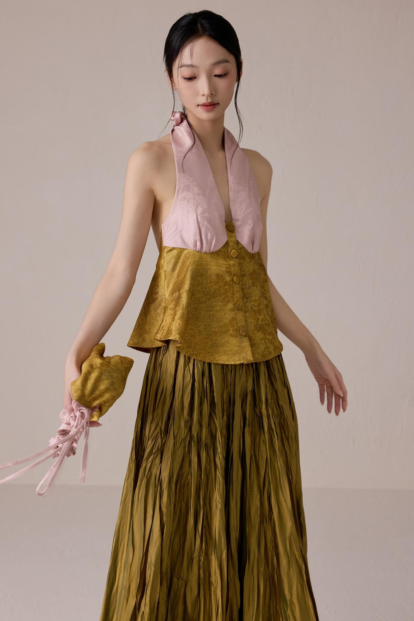 Pink Jacquard Backless Vest