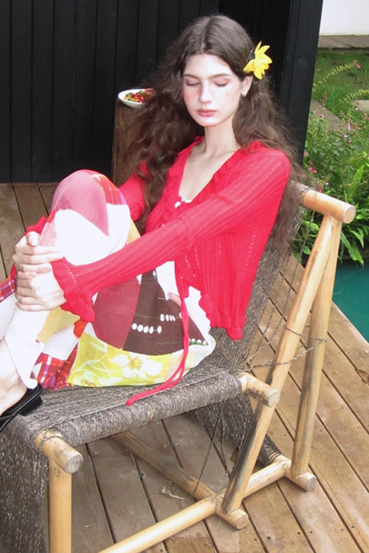 Vintage Ruffle Knitted Cardigan Set-Up