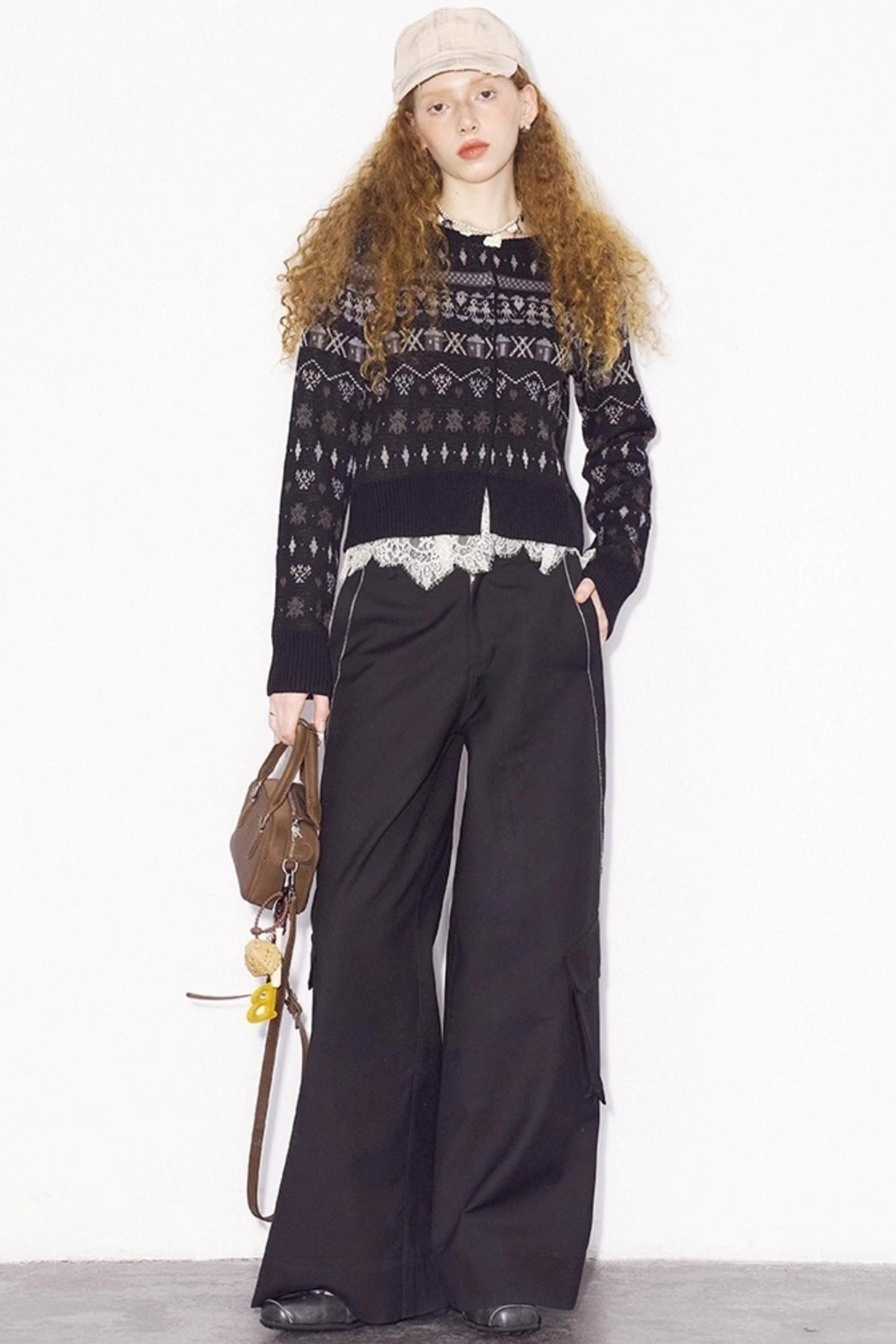 Jacquard Embroidery Slim Cardigan