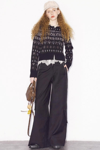 Jacquard Embroidery Slim Cardigan