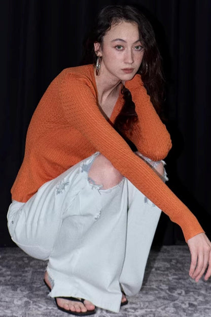 Vintage Sunset Orange Knit Cardigan