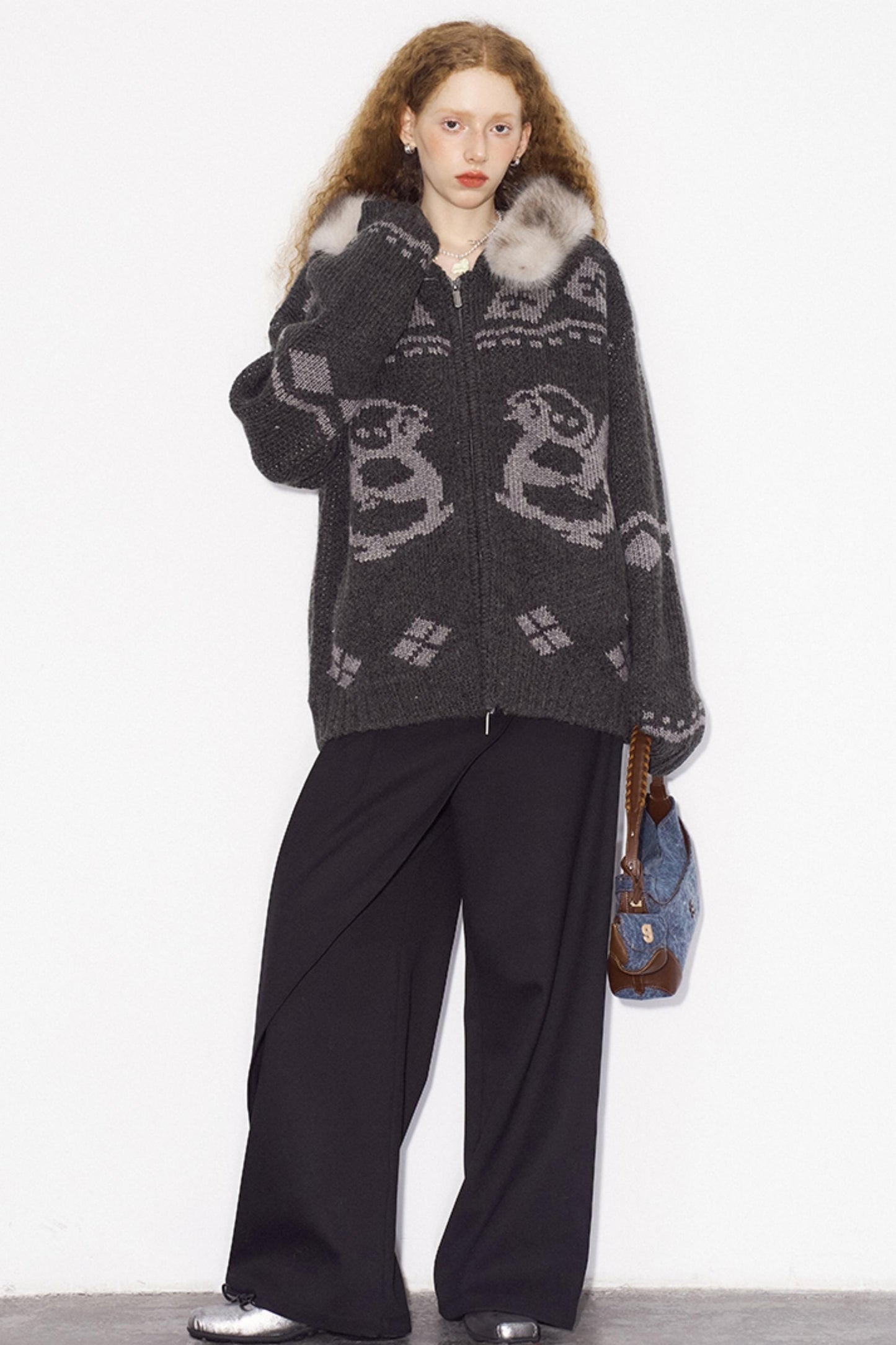 Detachable Fur Collar Knitted Cardigan