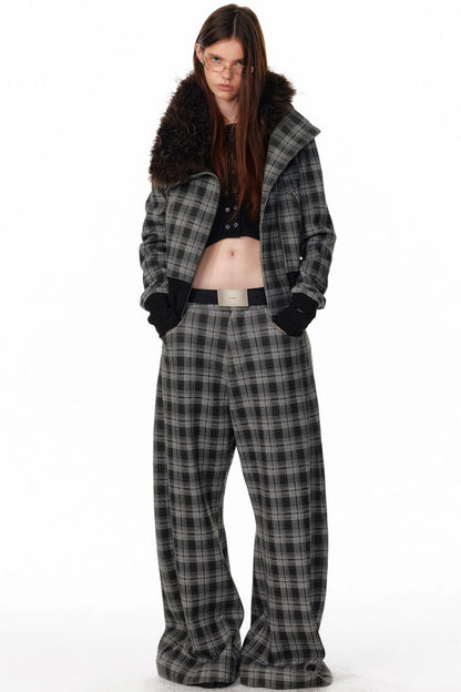 Vintage Plaid Lapel Sweatshirt Jacket