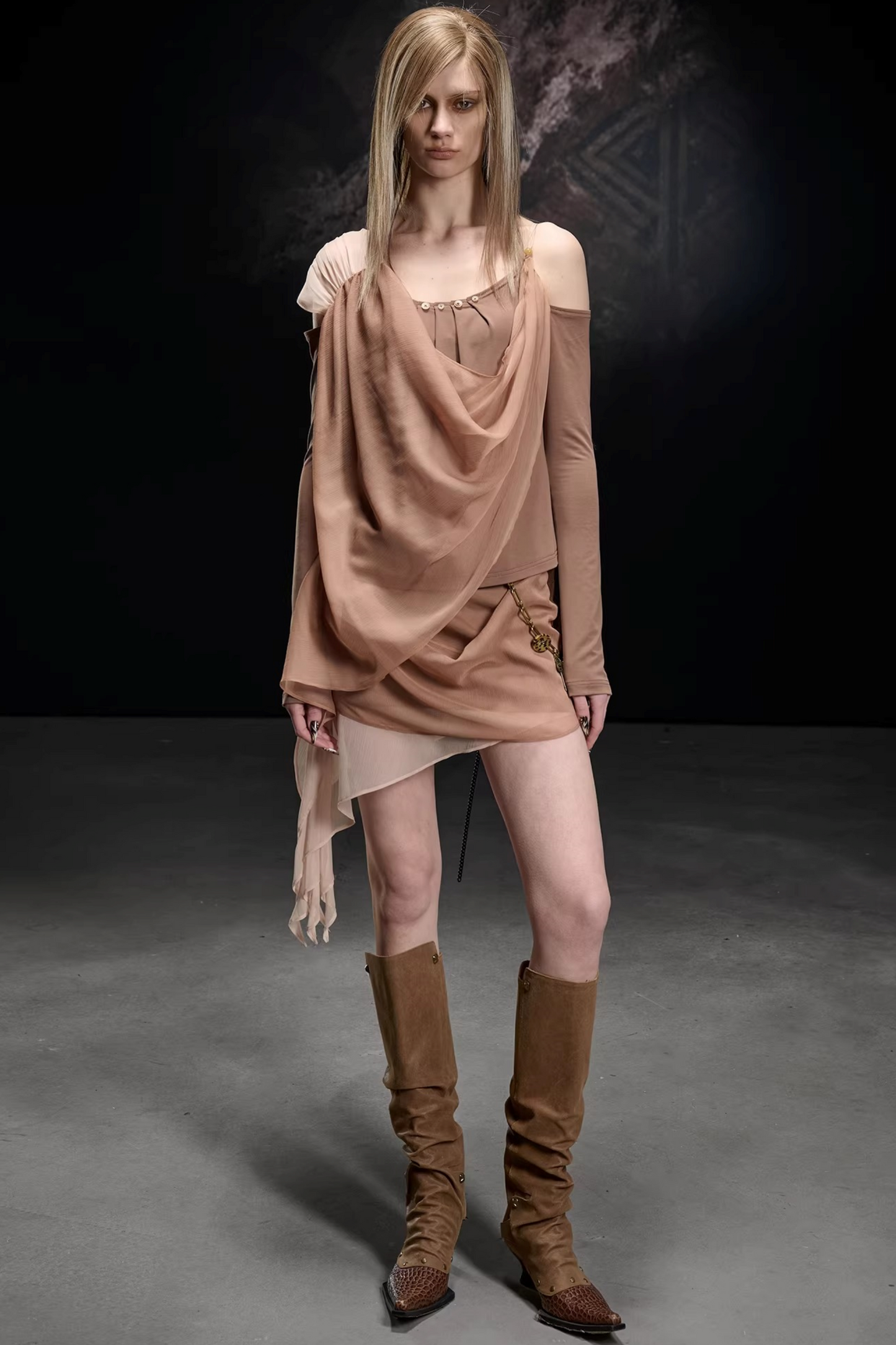 Chiffon-Patchwork-Bluse mit asymmetrischem Schnitt