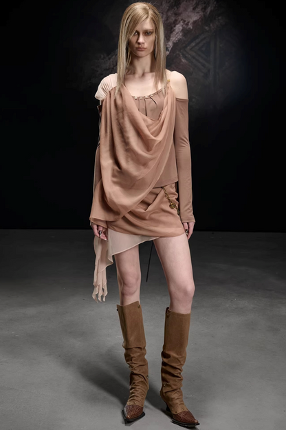 Chiffon-Patchwork-Bluse mit asymmetrischem Schnitt