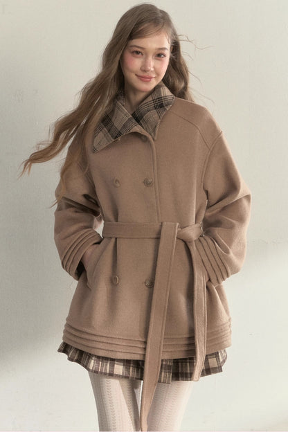 Plaid Double-Breasted Wool Coat