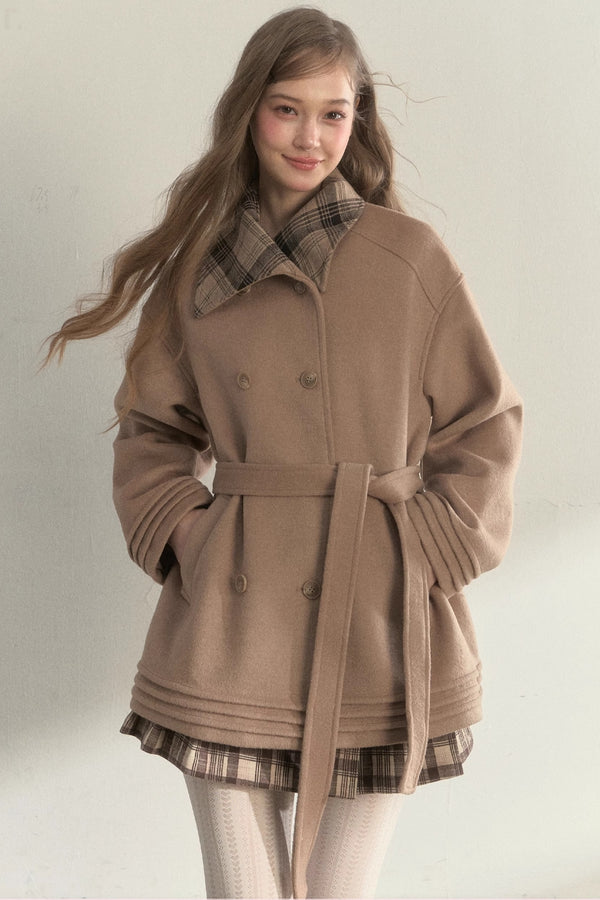 Plaid Double-Breasted Wool Coat