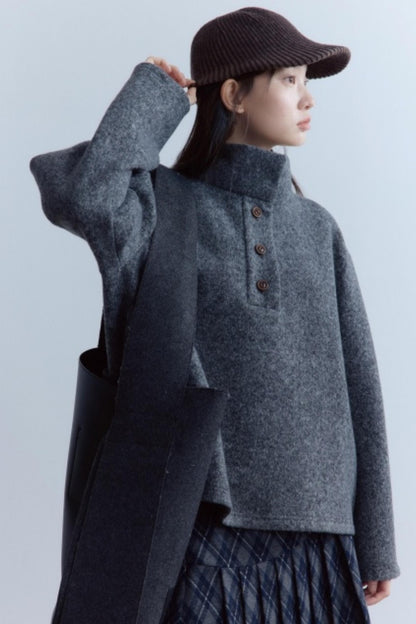 Carbon Gray Plush Wool Knit Set-Up