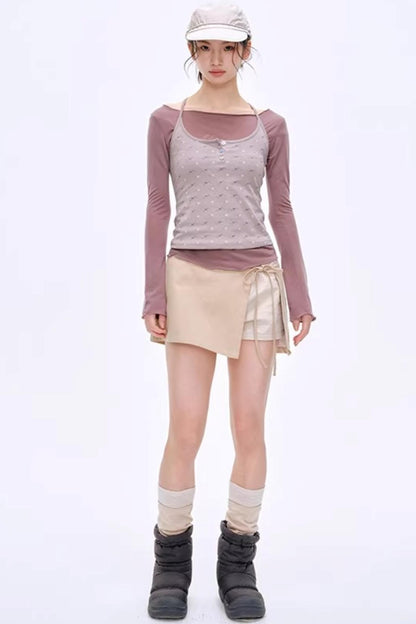 Side Slit Bow Pants Skirt