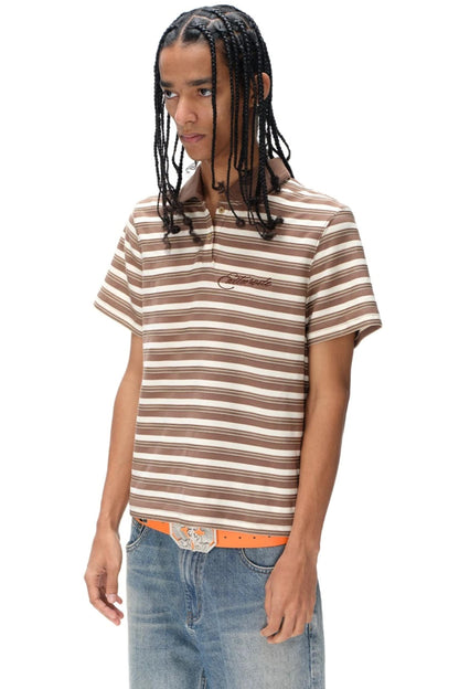 Retro Striped Embroidered Polo Shirt