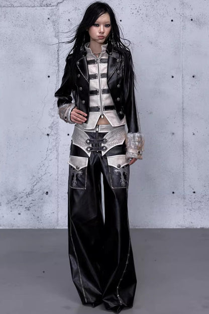 Punk-Lederhose mit Stickerei