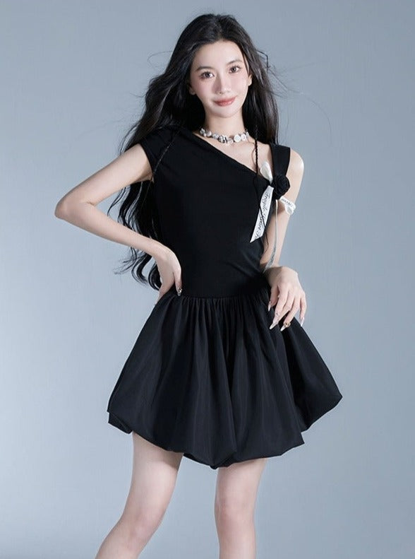 Knitted Slanted Shoulder Tuff Dress