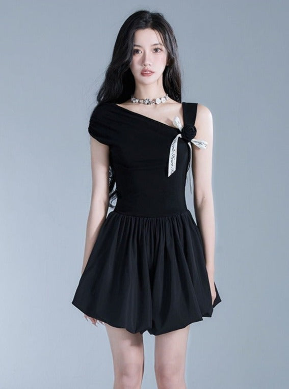 Knitted Slanted Shoulder Tuff Dress