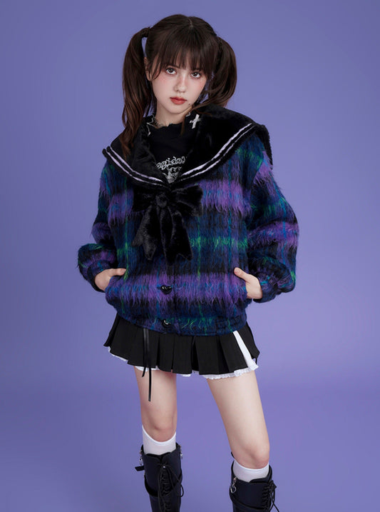 Plaid sailor collar jacket