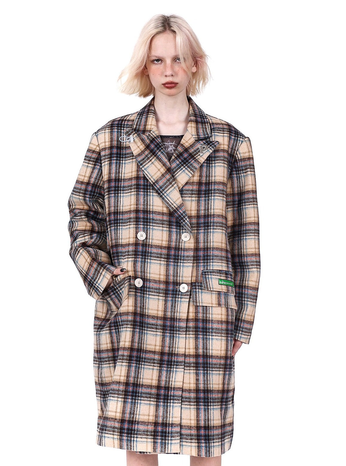 Plaid genderless woolen jacket