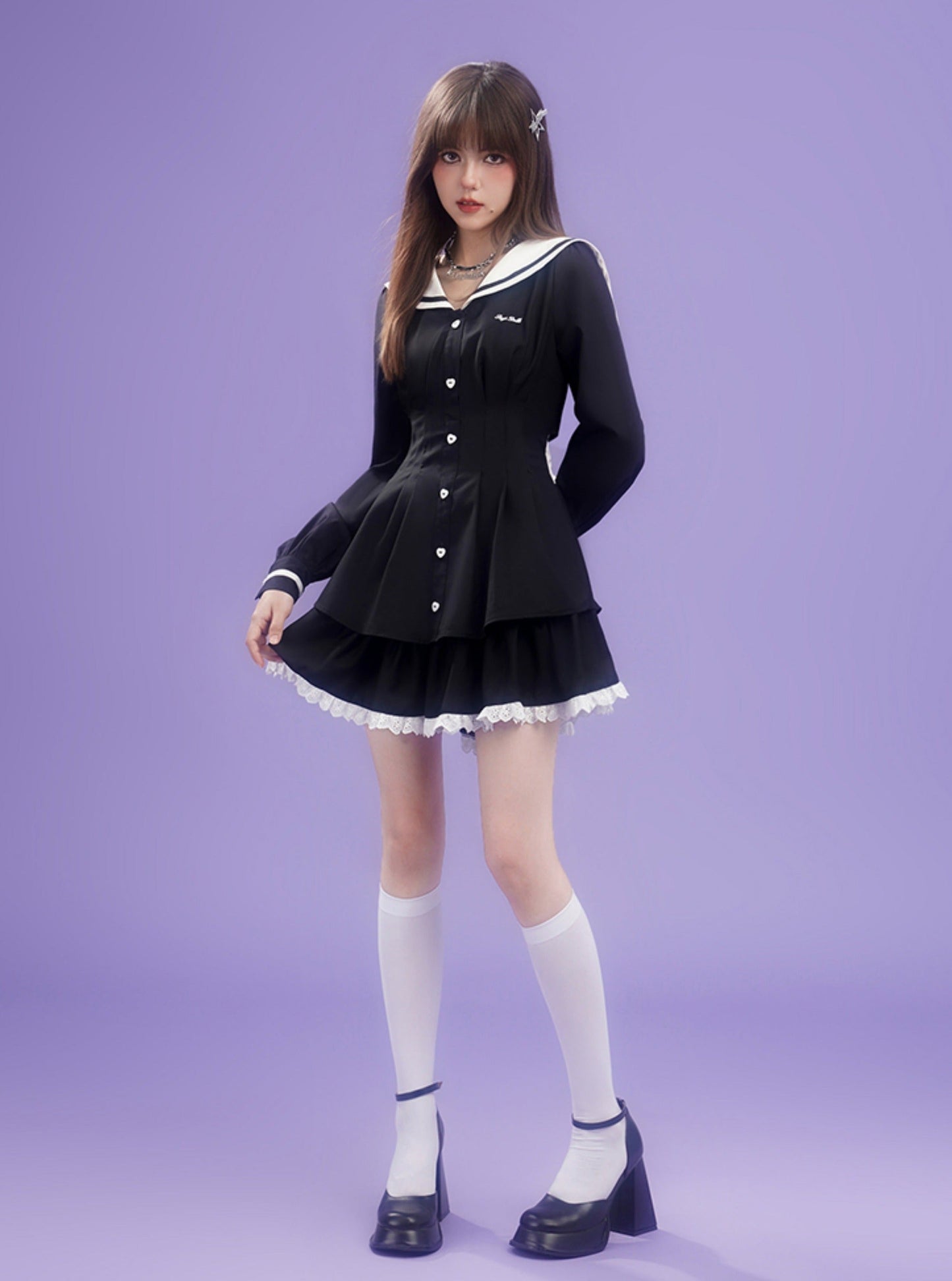 Sailor collar long-sleeved dress