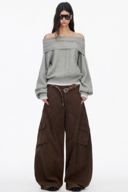 Distressed Wide-Leg Cargo Pants