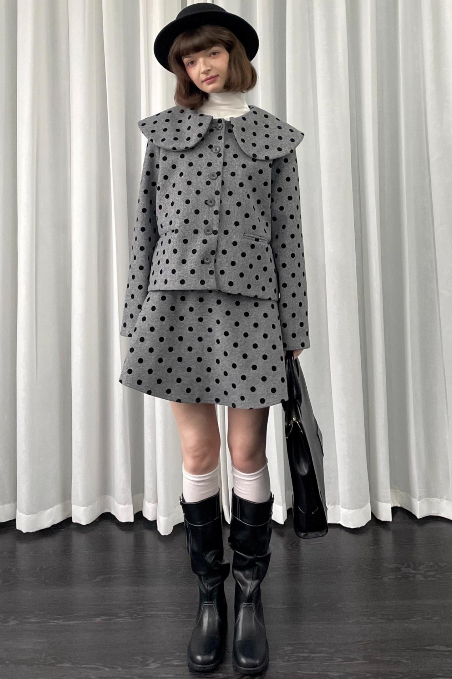 Gray Polka Dot Preppy Suit Set-Up