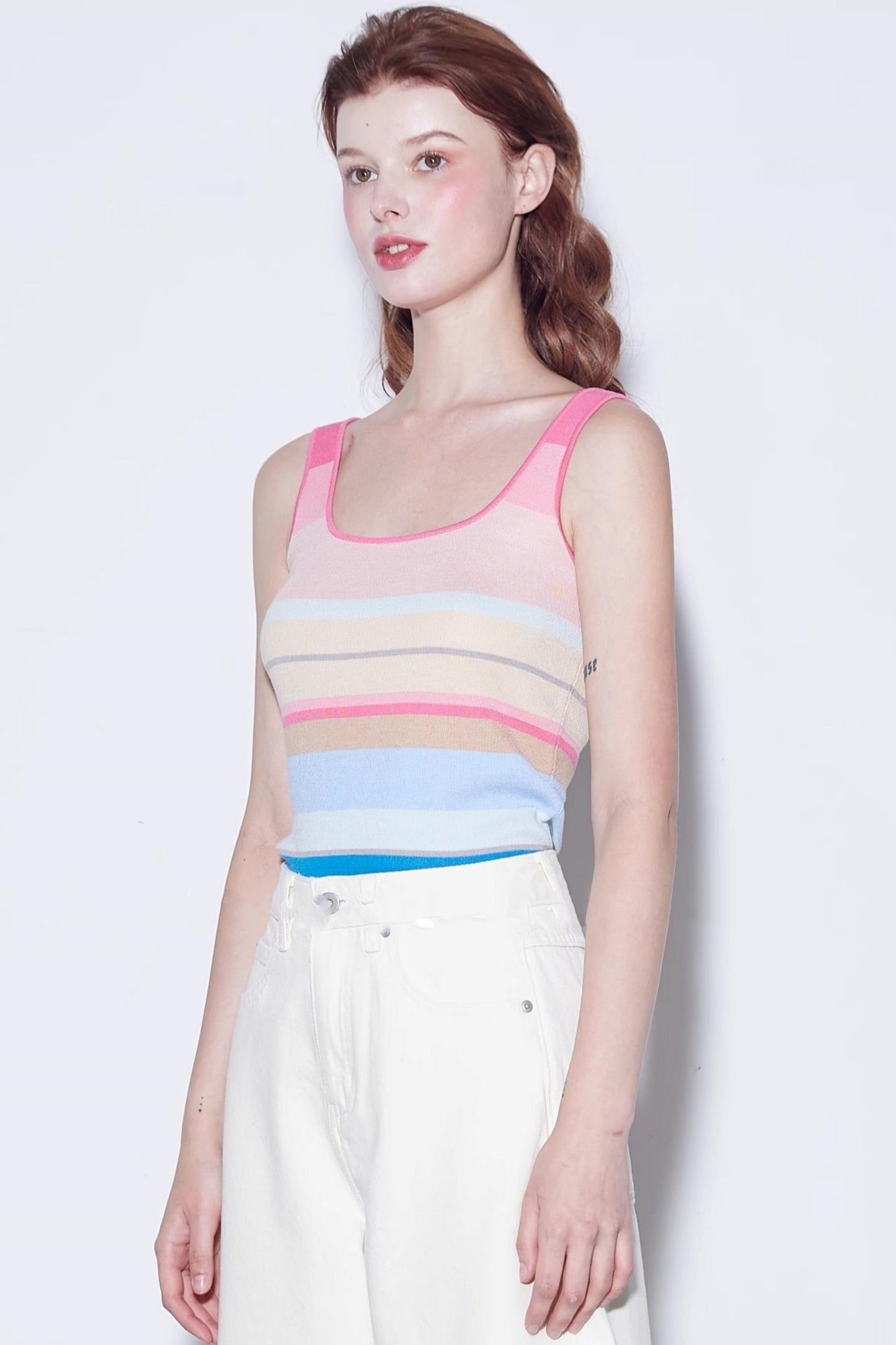 Summer Stripe Silk-Lycra Knit Vest