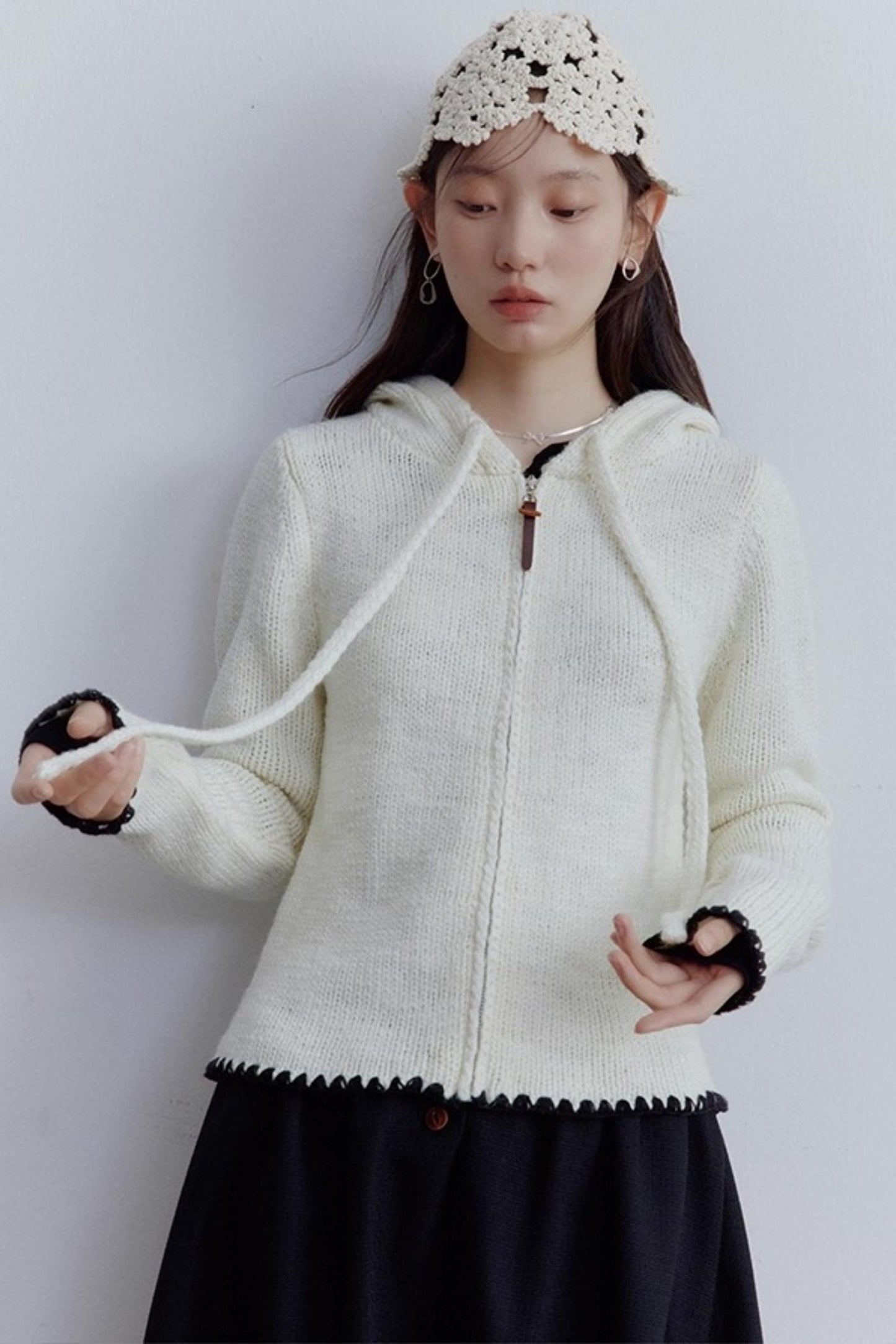 Cream Hooded Sweater Jacket