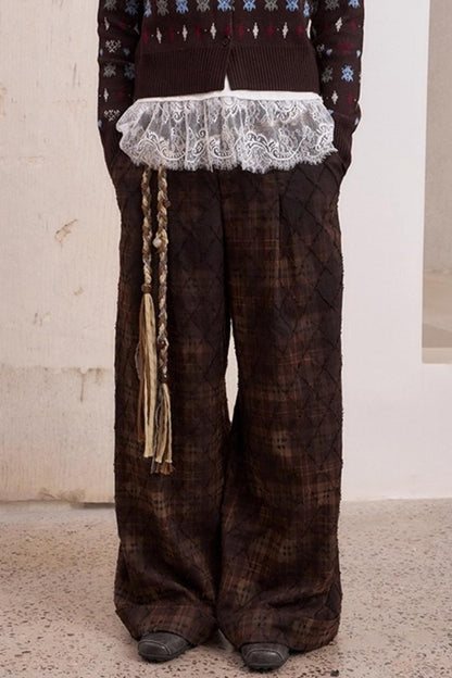 Textured Loose Plaid Trousers