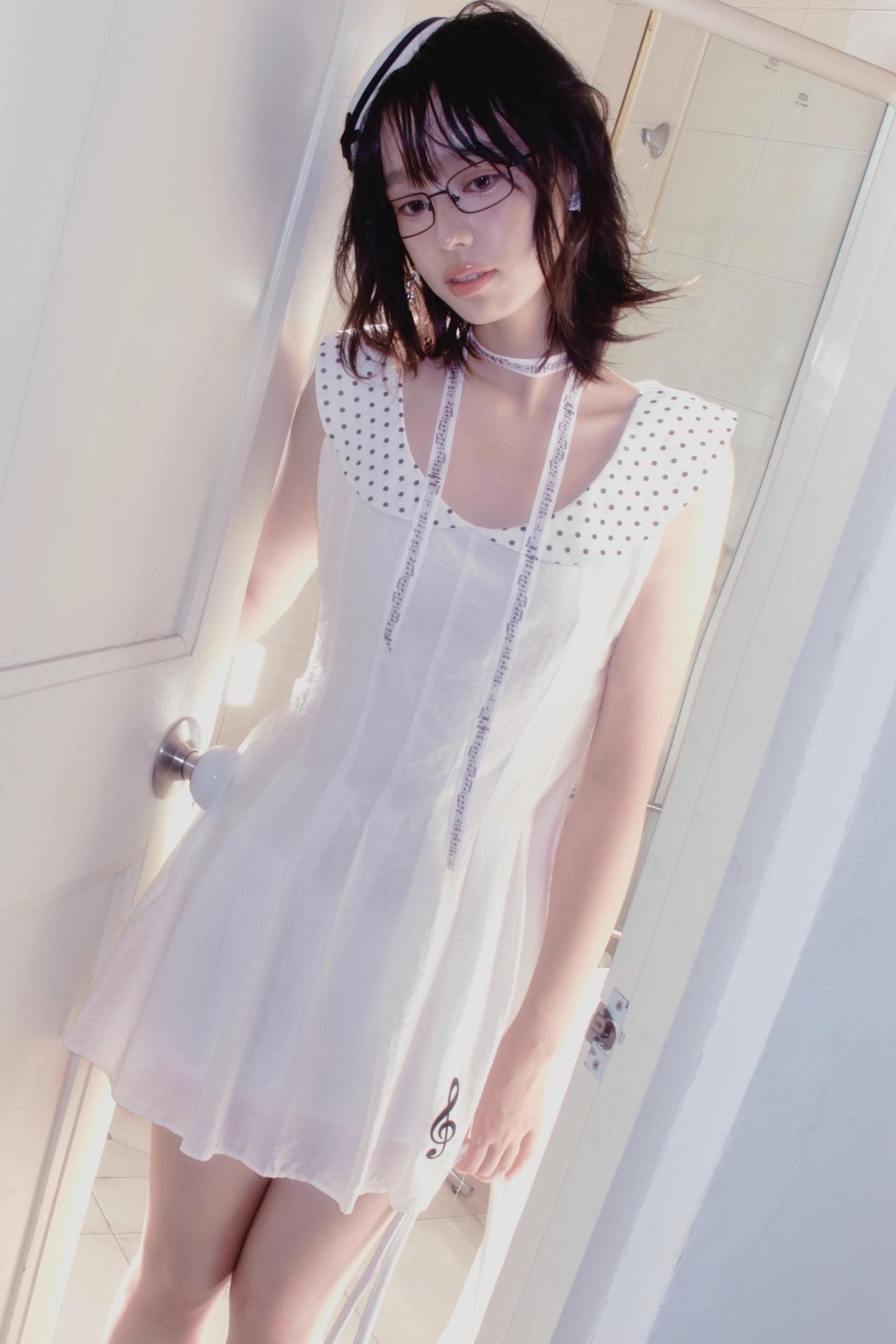 White Polka Dot Embroidered Babydoll Dress