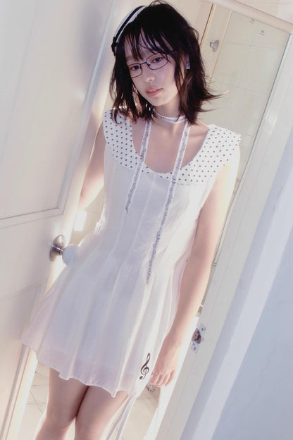 White Polka Dot Embroidered Babydoll Dress