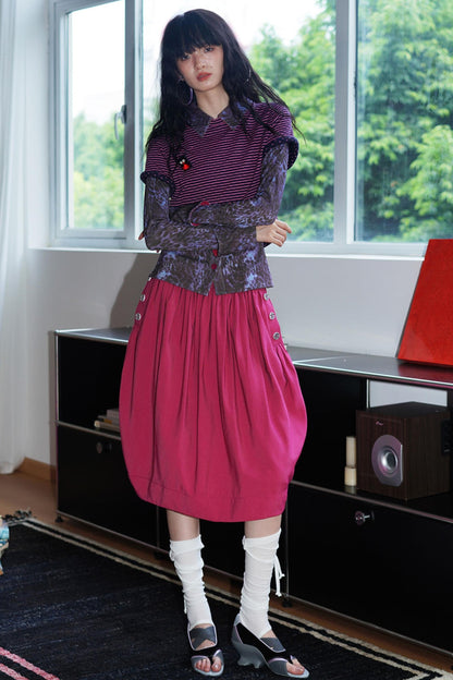 Vintage Striped Rolled Hem Short-Sleeve Top