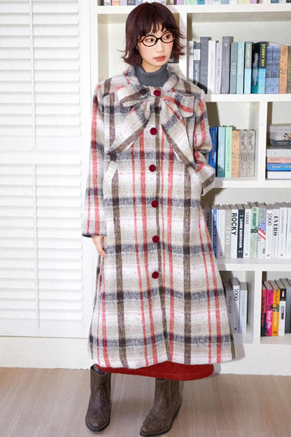 Elegant Bow Tartan Coat