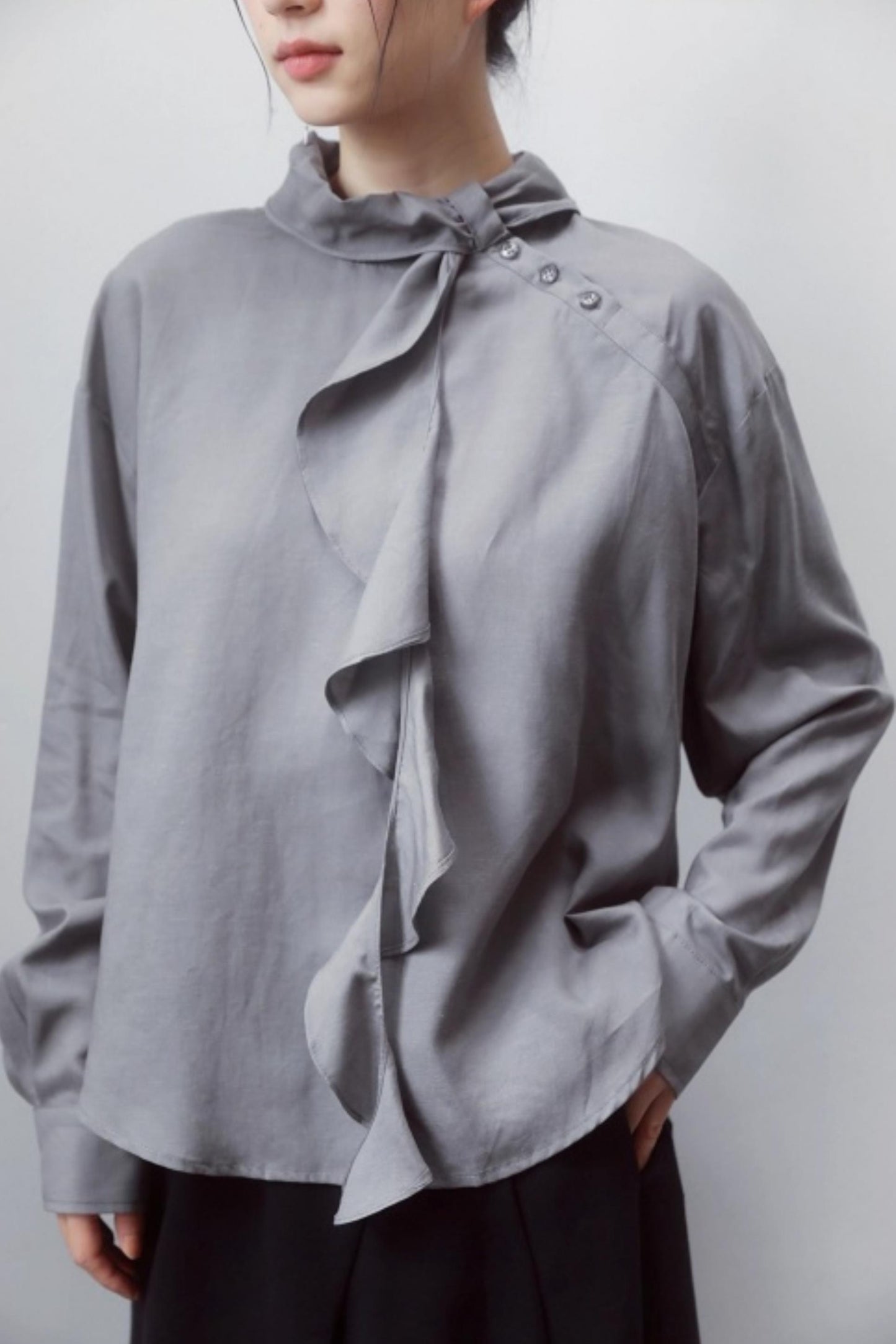 Silk Linen Ruffle Shirt