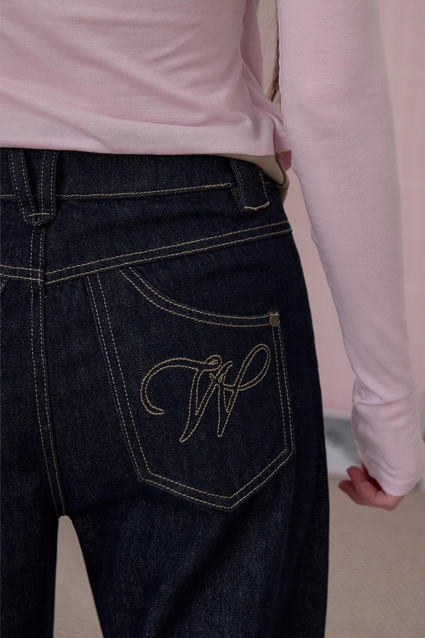 Retro Fashionable Sweet Cuffed Wide-leg Jeans