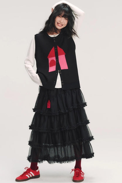 3D Embroidery Ruffled Skirt