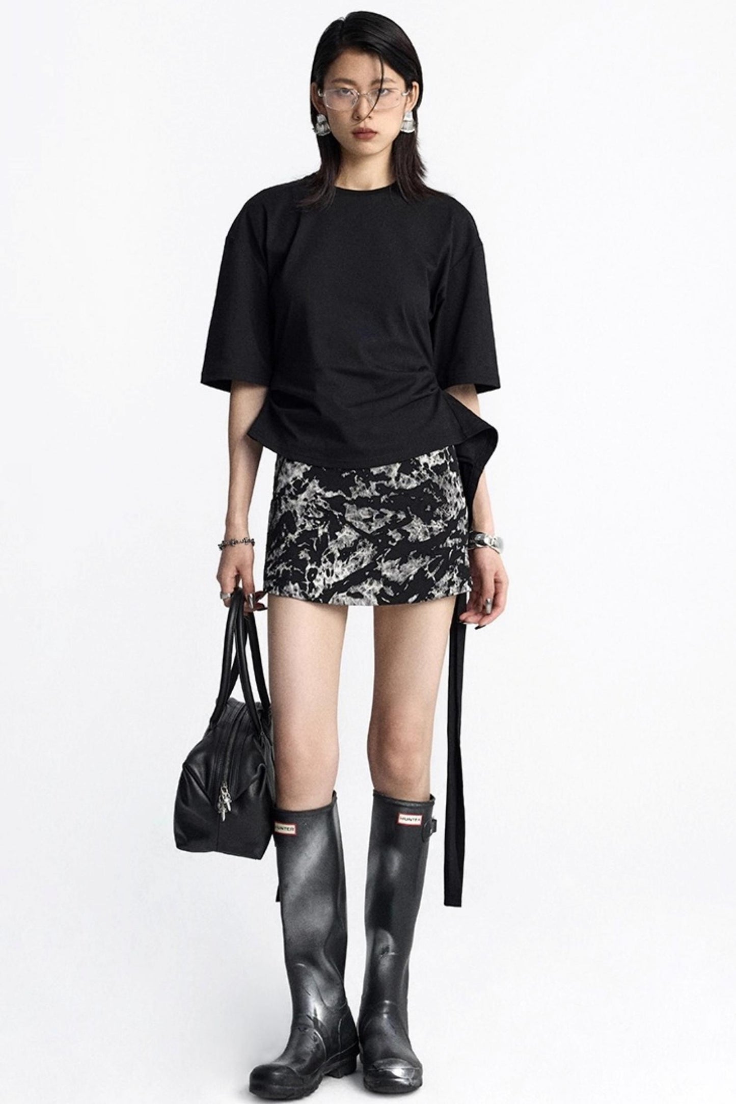 Pinch-Pleated Cut-Out Short Sleeve Summer Top