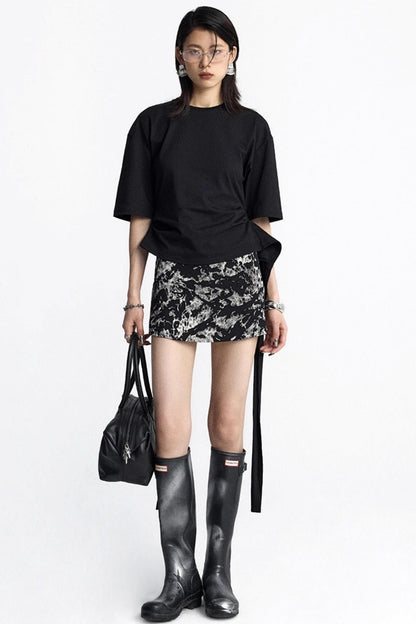 Pinch-Pleated Cut-Out Short Sleeve Summer Top