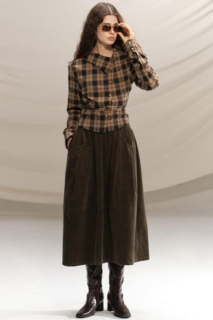 Retro Green Pleated Skirt