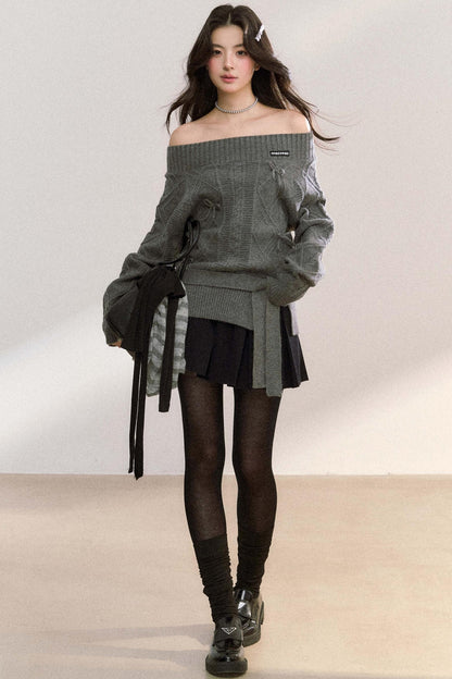 One-Shoulder Bow Knit Top