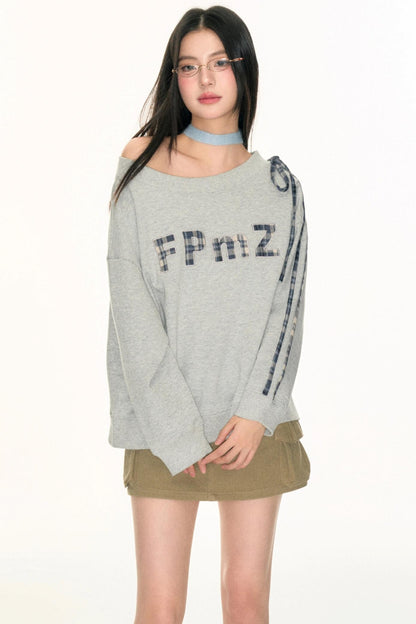 One-Line Letter Patch Sweatshirt
