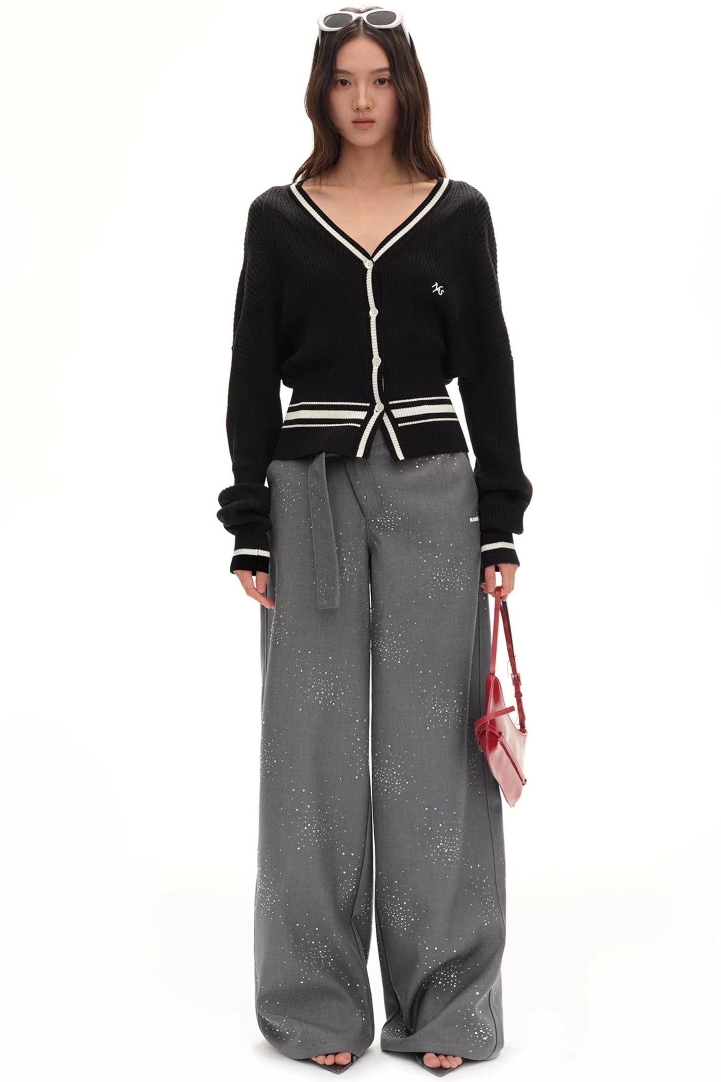 Starry Rhinestone Wide-Leg Pants
