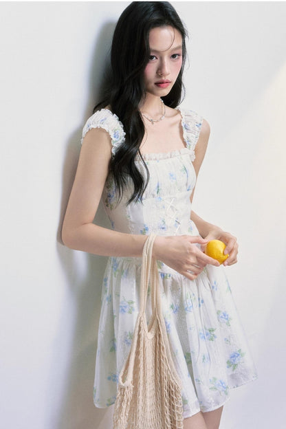 Lemon Summer Floral Suspender Dress