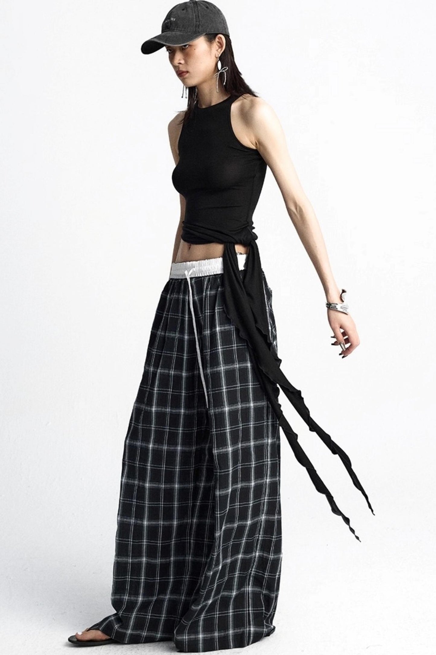 Summer Plaid Wide-Leg Pants
