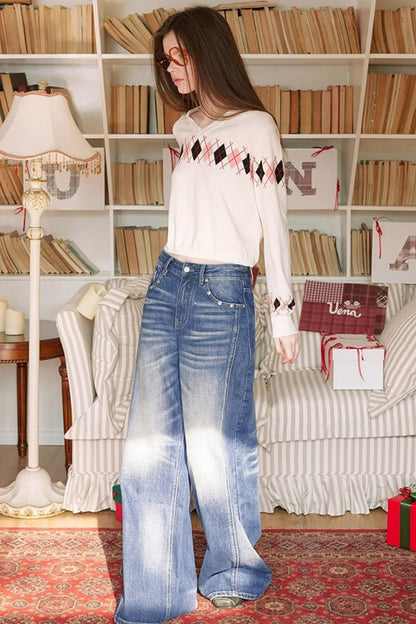 White Diamond Wool Knit Sweater